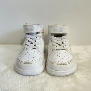Puma White Rebound Mid Hook And Loop Toddlers Hightop Sneakers Size 5C Unisex